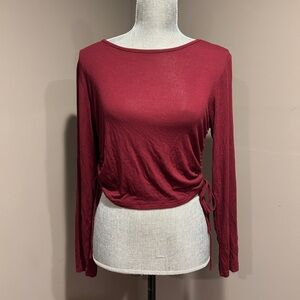 Maroon long sleeve shirt with adjustable strings